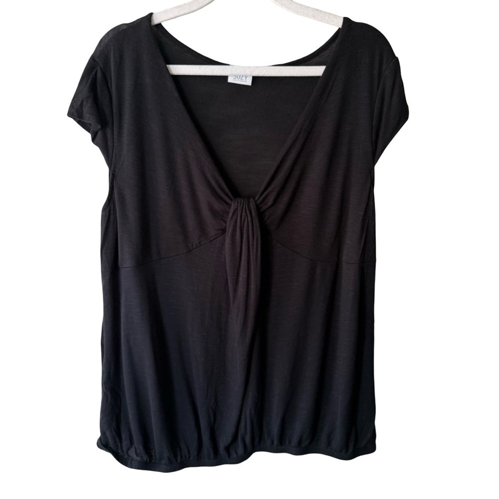 Suzy Shier Y2K Black Relaxed Front Cap Sleeve Blouse Women’s XL